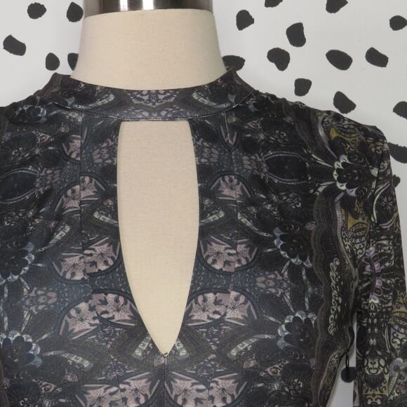 Free People Cabaret Long Sleeve Gray Boho Printed Keyhole Maxi Dress - Picture 4 of 12